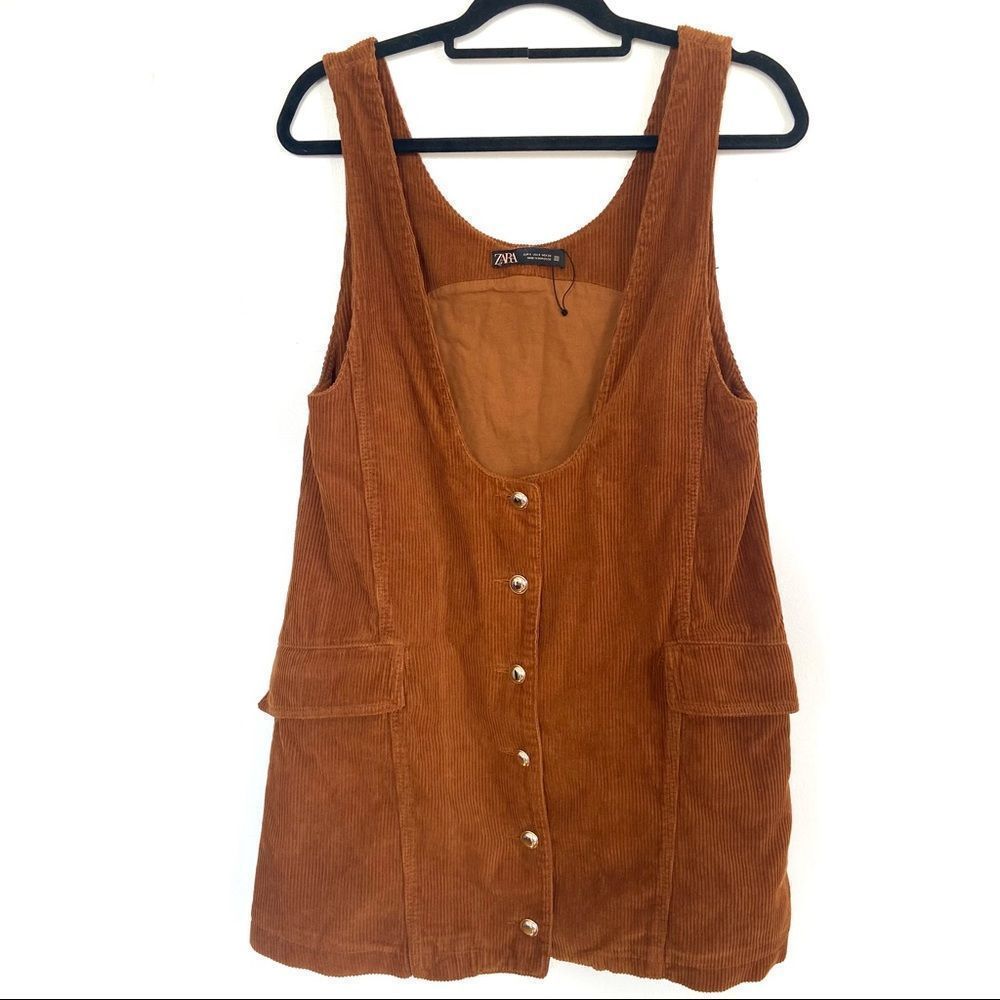 Zara Corduroy Jumper Dress Mini Size Small Brown